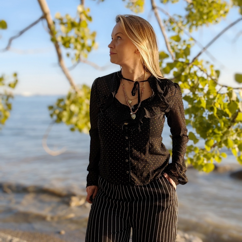 GUESS sheer polka dot blouse - Picture 7 of 8